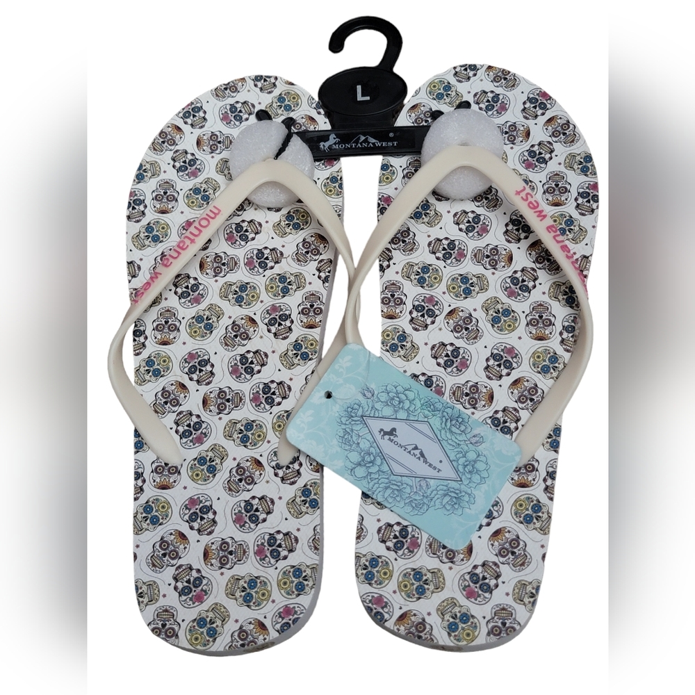 MONTANA WEST Sugar Skull Western Print Flip Flops Sandals NWT